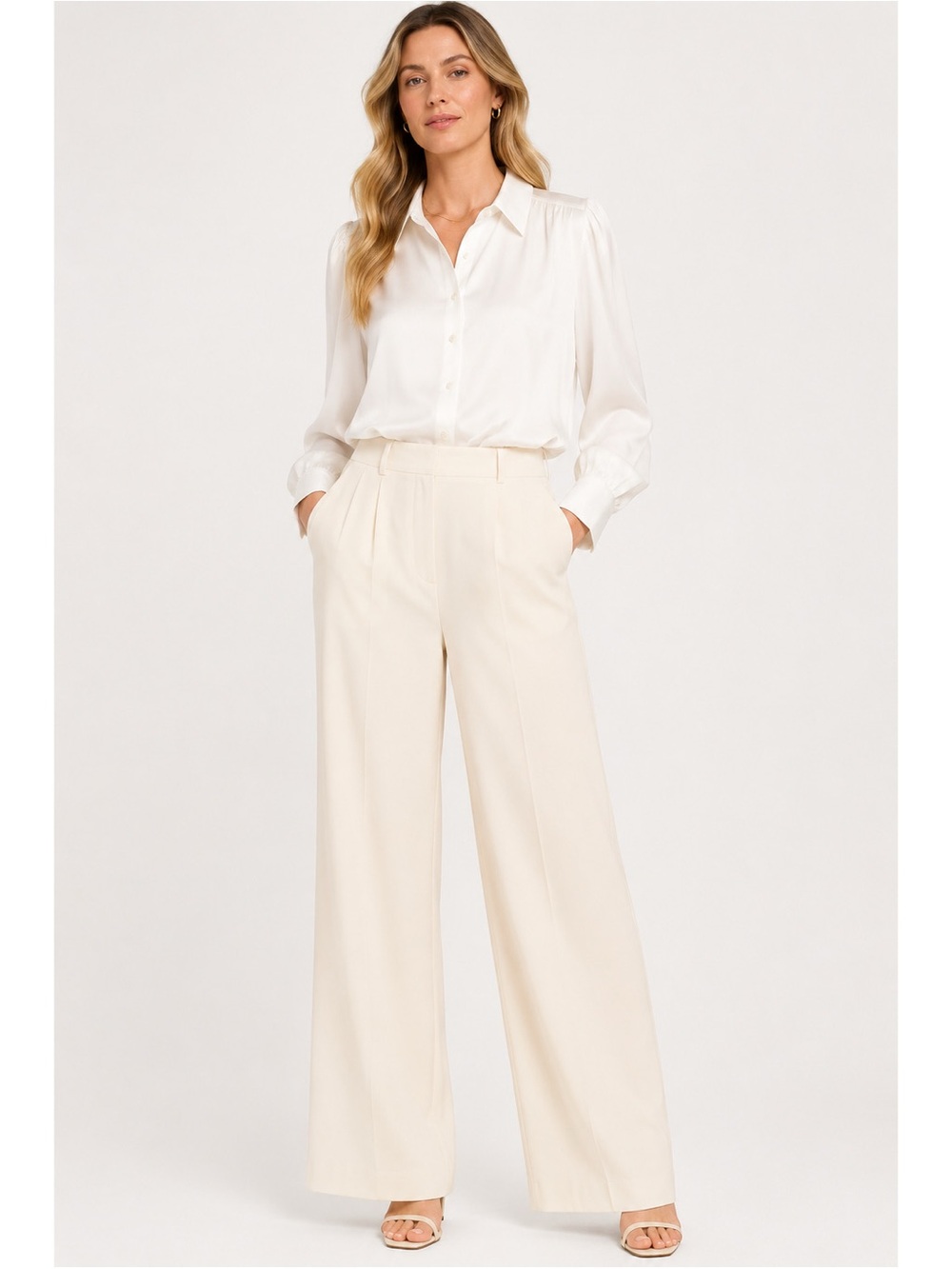 Ann Taylor | NWT Cream Charmeuse Satin Feminine Structure Button Down Blouse